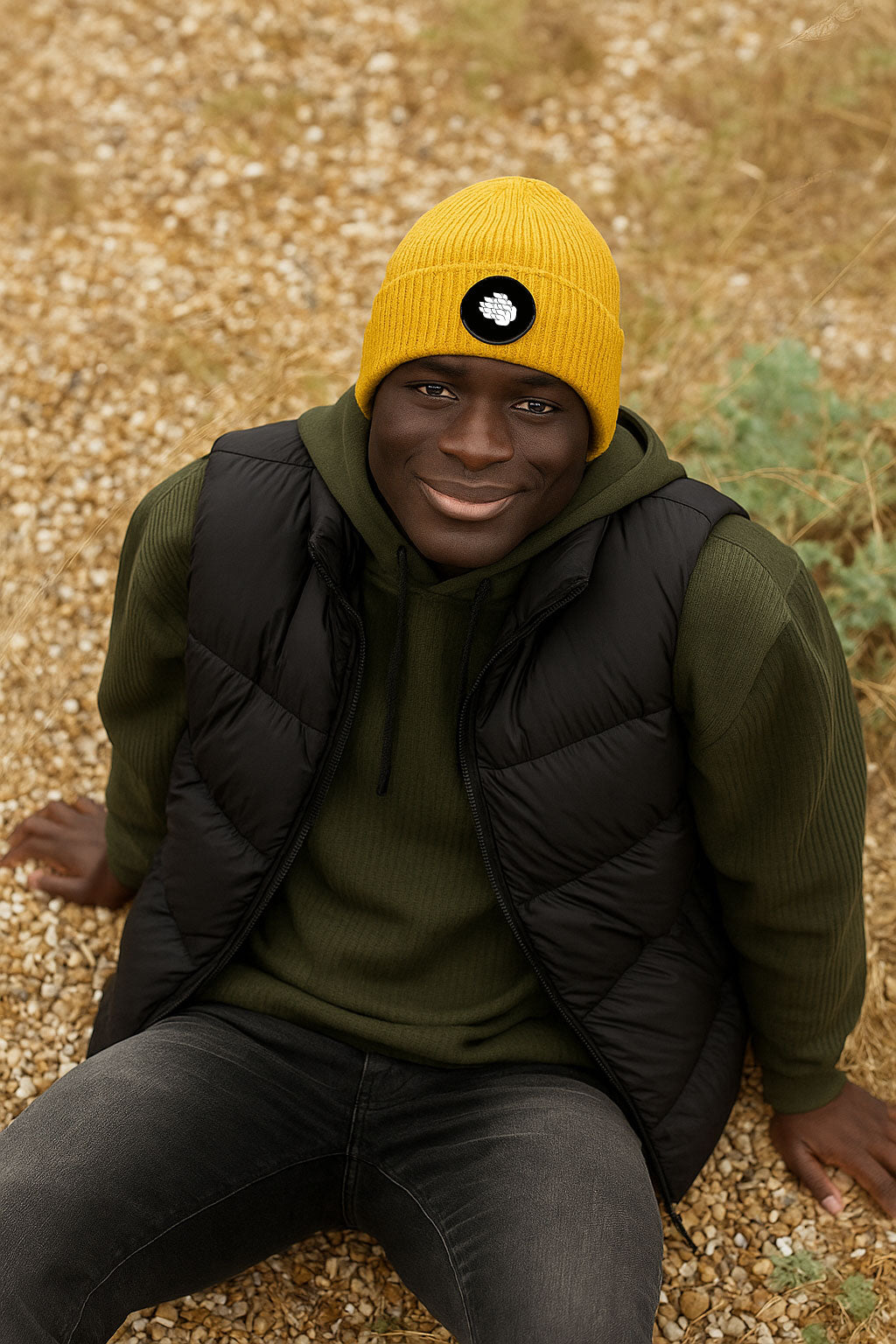 Swedish Doves Circle Beanie Mustard Yellwo